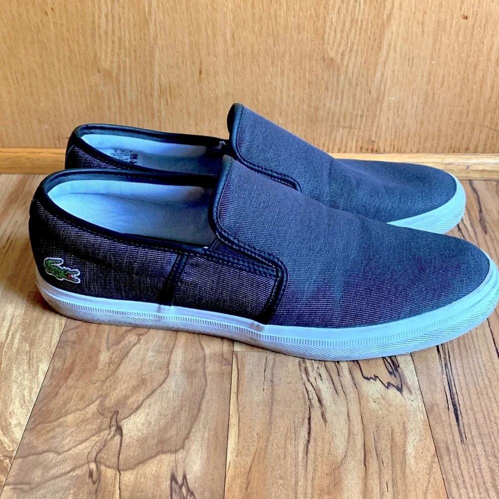 Lacoste men’s size 42 EU black slip on sneakers vegan canvas shoes comfy VGUC
